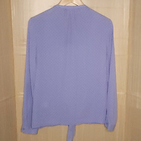 Dana Buchman Blue Front Tie Navy Polka Dot Blouse Medium - Picture 2 of 7